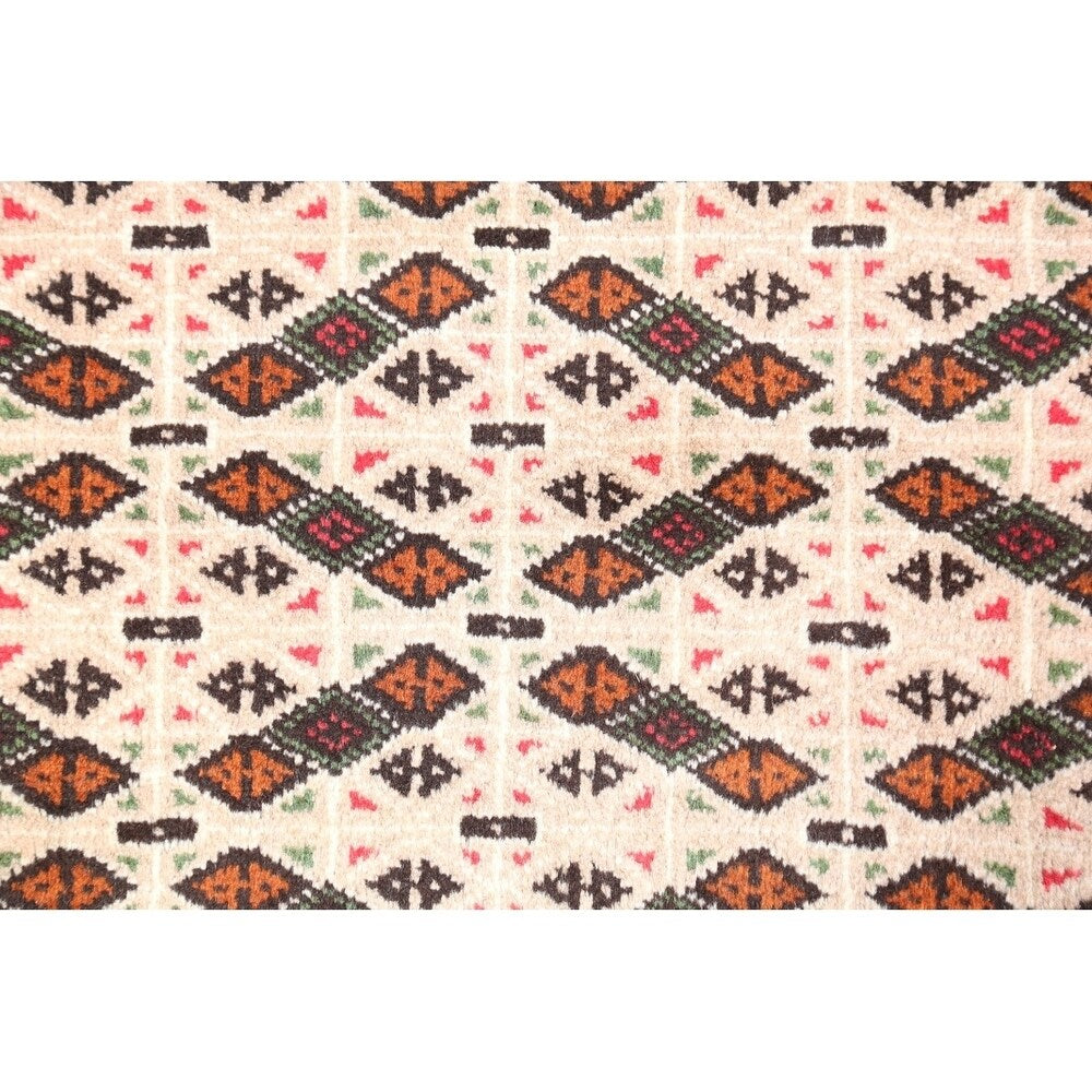 Hand Knotted Oriental Ivory Turkoman Baouch Persian Woolen Area Rug - 9'7" x 6'4"