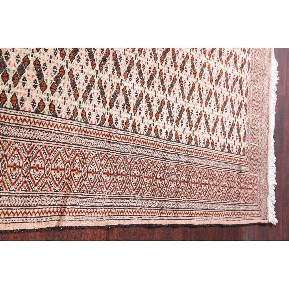 Hand Knotted Oriental Ivory Turkoman Baouch Persian Woolen Area Rug - 9'7" x 6'4"