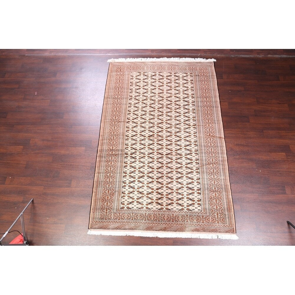 Hand Knotted Oriental Ivory Turkoman Baouch Persian Woolen Area Rug - 9'7" x 6'4"