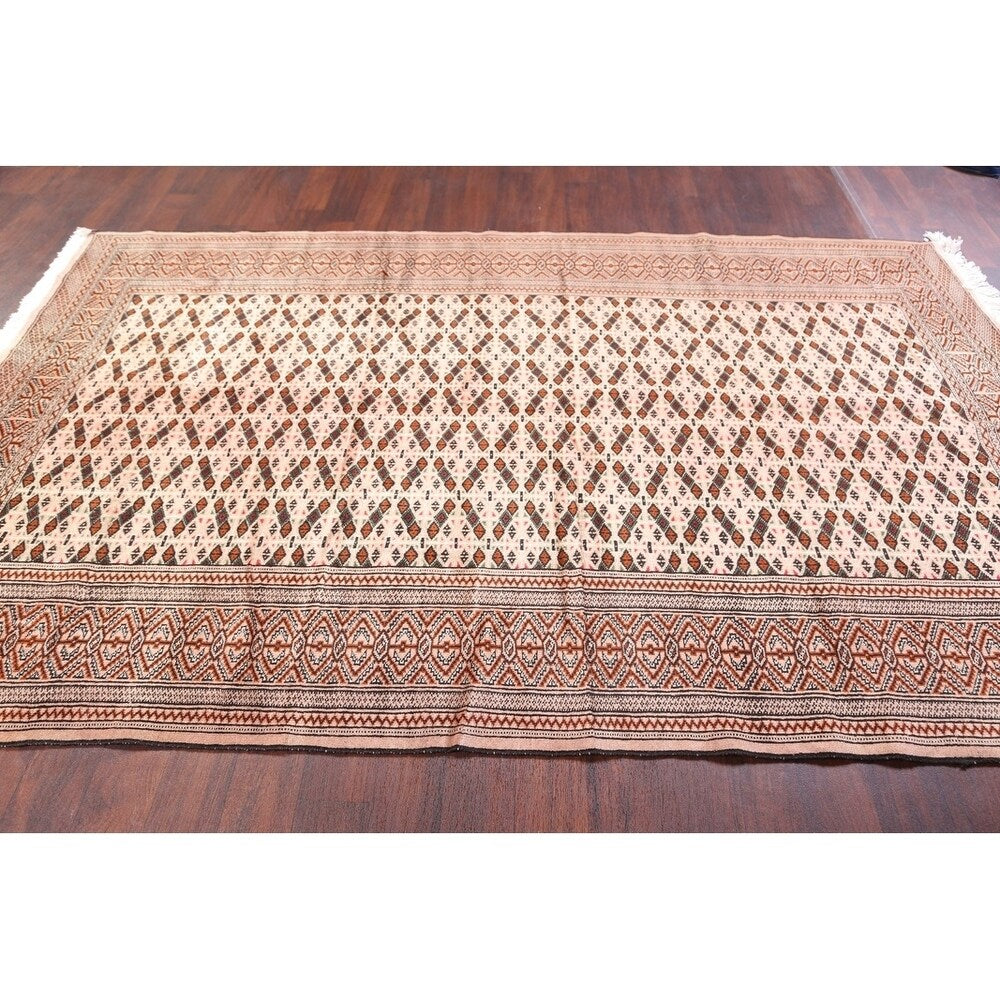 Hand Knotted Oriental Ivory Turkoman Baouch Persian Woolen Area Rug - 9'7" x 6'4"
