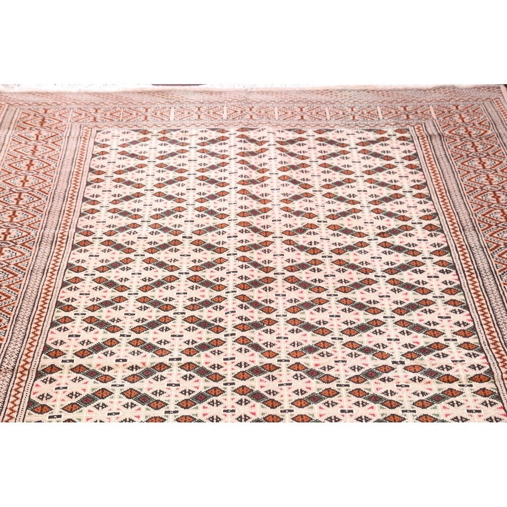 Hand Knotted Oriental Ivory Turkoman Baouch Persian Woolen Area Rug - 9'7" x 6'4"