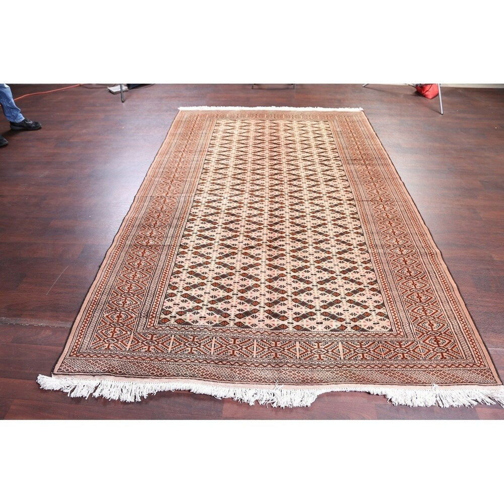 Hand Knotted Oriental Ivory Turkoman Baouch Persian Woolen Area Rug - 9'7" x 6'4"