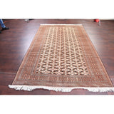Hand Knotted Oriental Ivory Turkoman Baouch Persian Woolen Area Rug - 9'7" x 6'4"