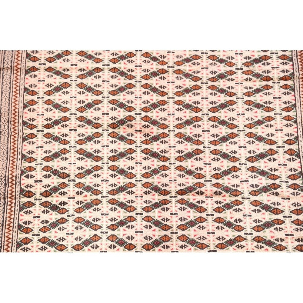 Hand Knotted Oriental Ivory Turkoman Baouch Persian Woolen Area Rug - 9'7" x 6'4"