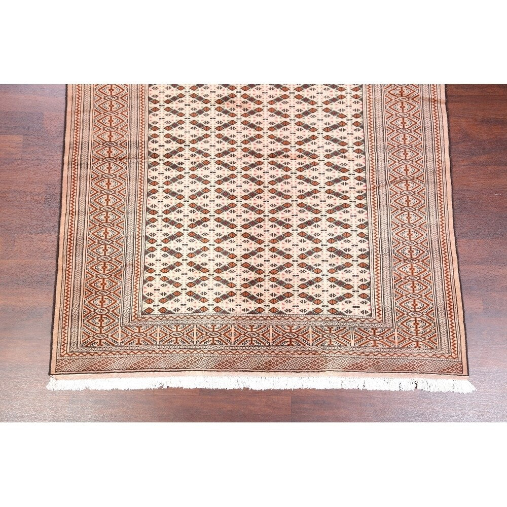 Hand Knotted Oriental Ivory Turkoman Baouch Persian Woolen Area Rug - 9'7" x 6'4"