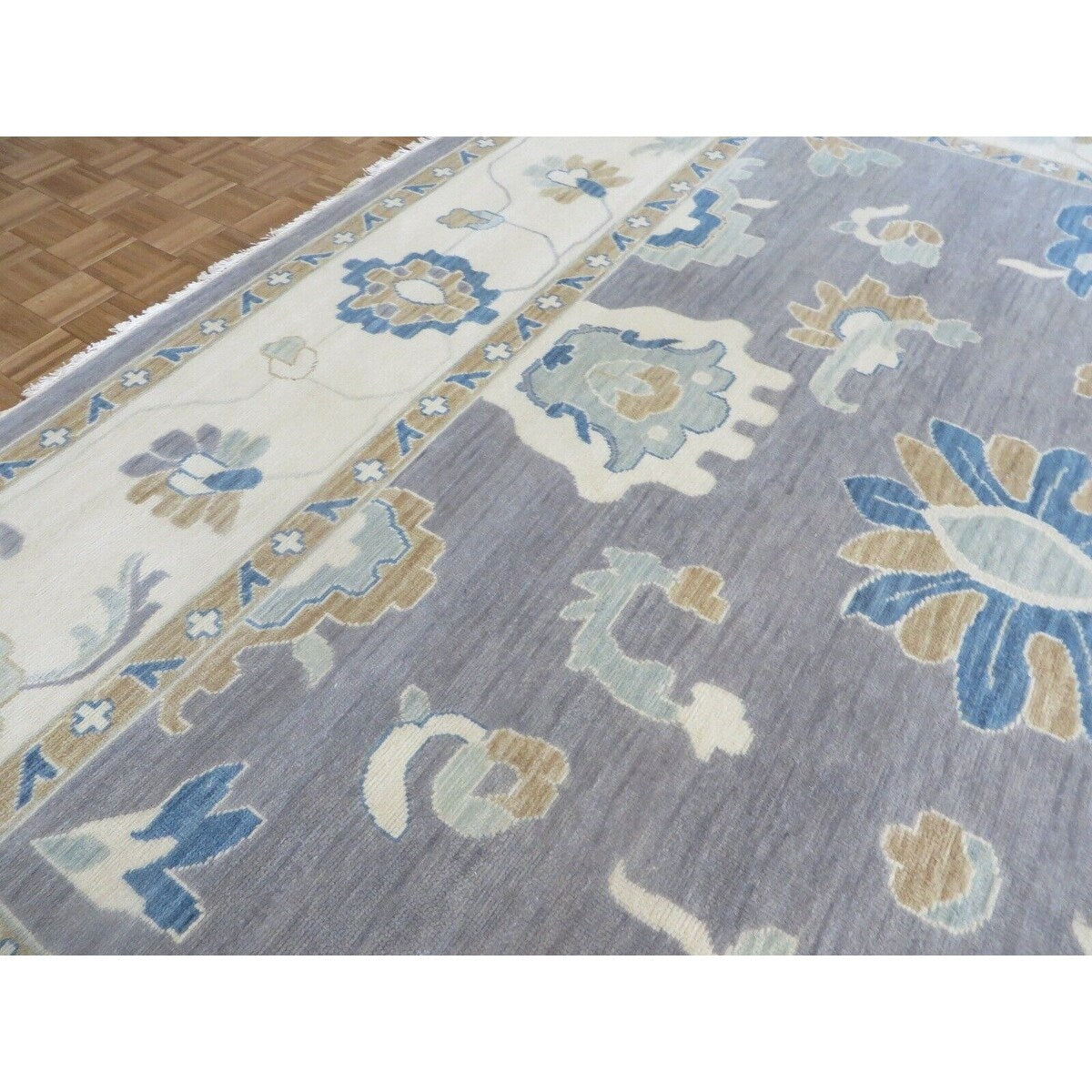 Hand Knotted Gray Oushak with Wool Oriental Rug (12' x 15'1") - 12' x 15'1"
