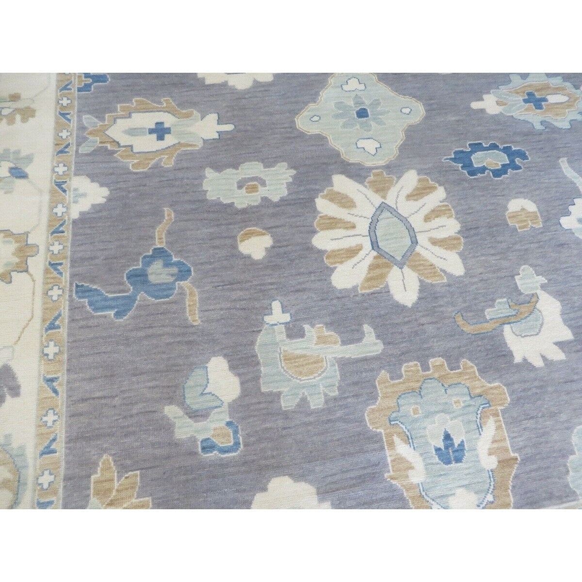 Hand Knotted Gray Oushak with Wool Oriental Rug (12' x 15'1") - 12' x 15'1"