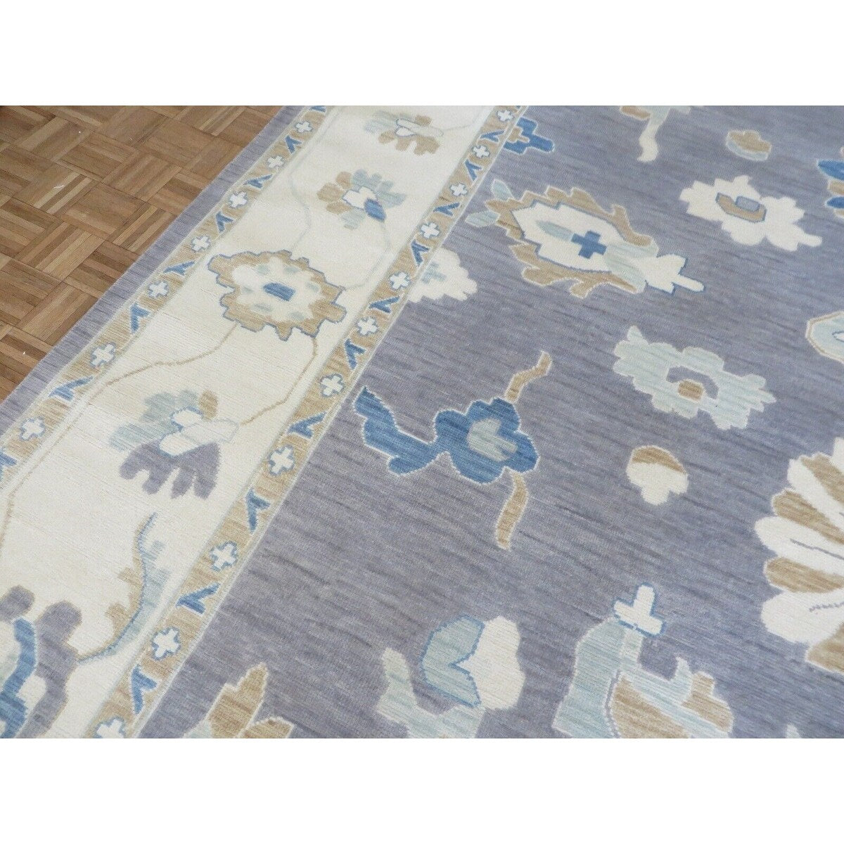 Hand Knotted Gray Oushak with Wool Oriental Rug (12' x 15'1") - 12' x 15'1"