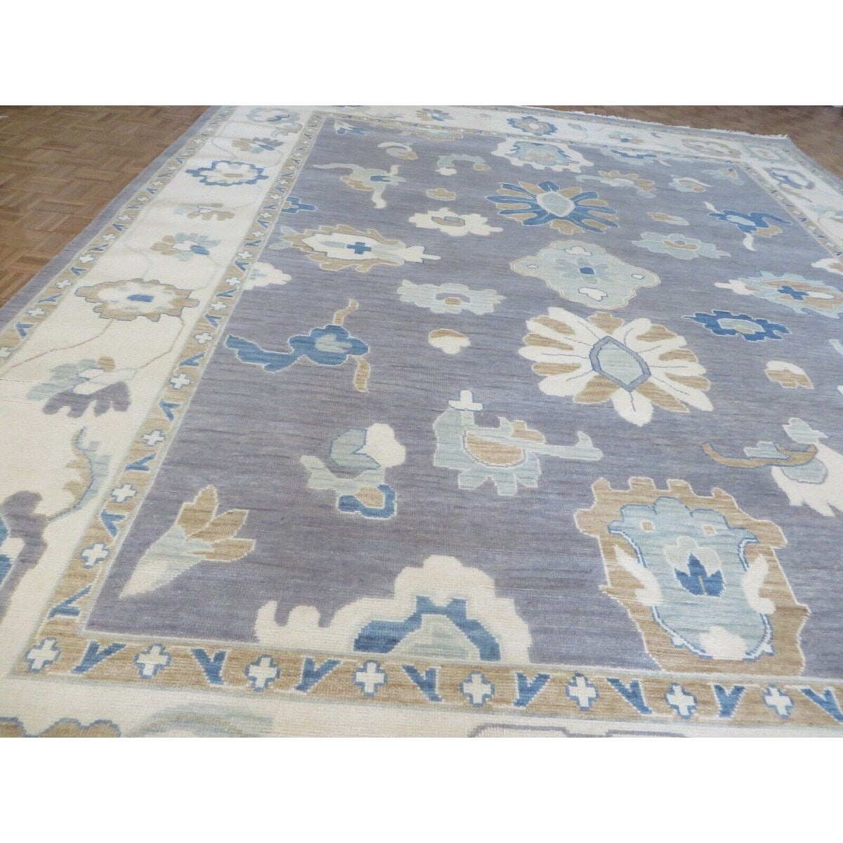 Hand Knotted Gray Oushak with Wool Oriental Rug (12' x 15'1") - 12' x 15'1"