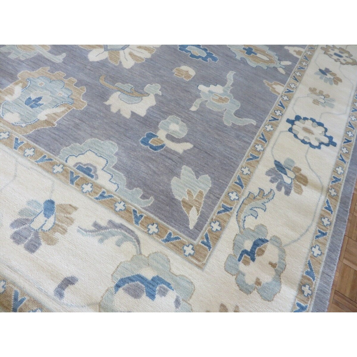 Hand Knotted Gray Oushak with Wool Oriental Rug (12' x 15'1") - 12' x 15'1"