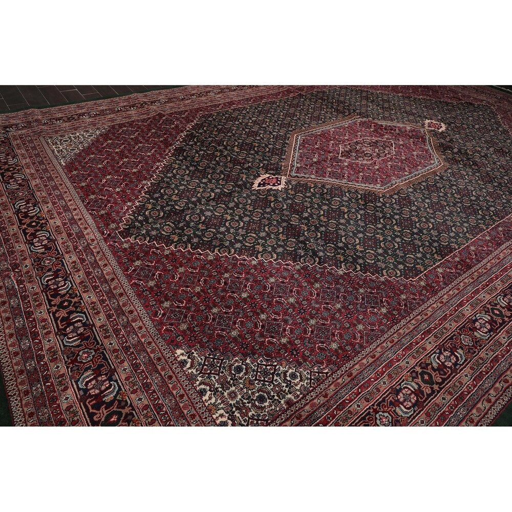 Hand Knotted Herati Fish Mahi Palace Size Wool Oriental Area Rug (12'x18'3") - 10'3" x 13'11"