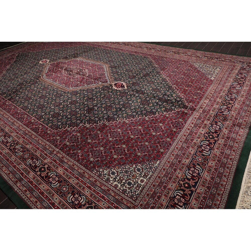 Hand Knotted Herati Fish Mahi Palace Size Wool Oriental Area Rug (12'x18'3") - 10'3" x 13'11"