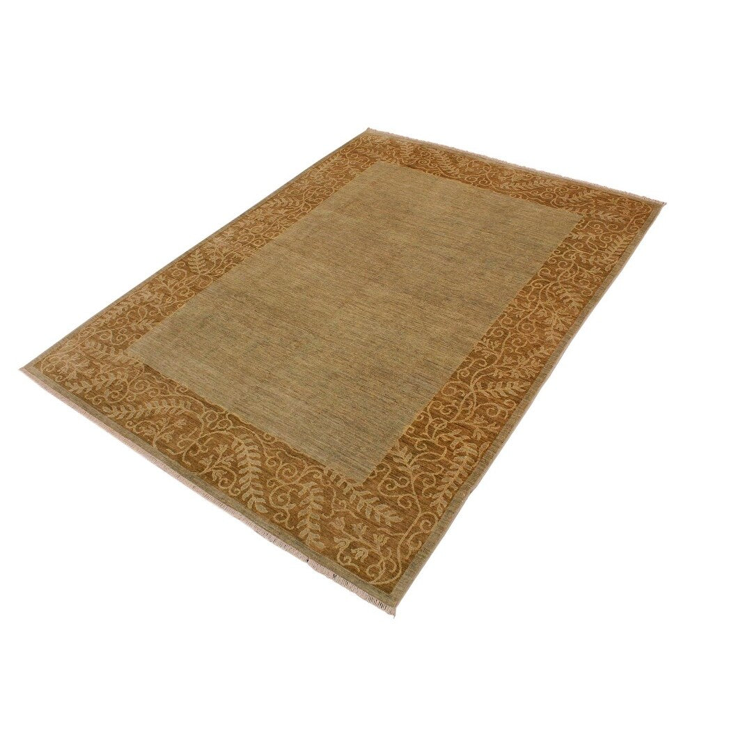 Boho Chic Hand-Knotted Lt. Green/Brown Wool Rug (8'11 x 11'10) - 9' x 12'