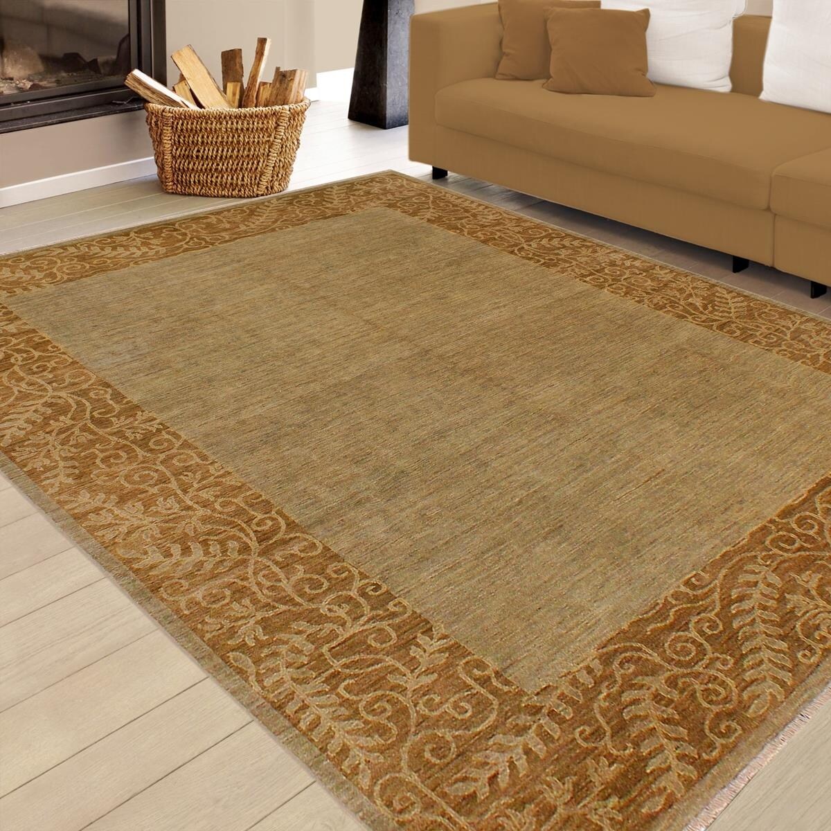 Boho Chic Hand-Knotted Lt. Green/Brown Wool Rug (8'11 x 11'10) - 9' x 12'