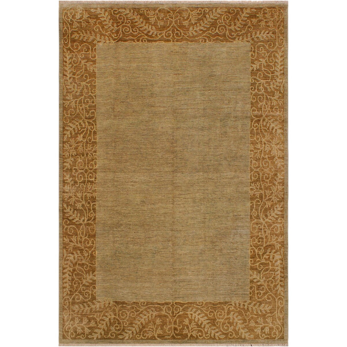 Boho Chic Hand-Knotted Lt. Green/Brown Wool Rug (8'11 x 11'10) - 9' x 12'