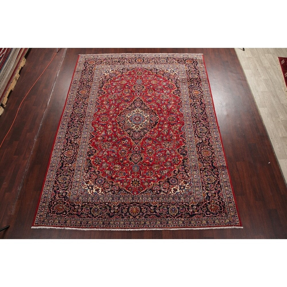 Hand Knotted Kashan Traditional Oriental Medallion Persian Area Rug - 11'4" X 8'8"