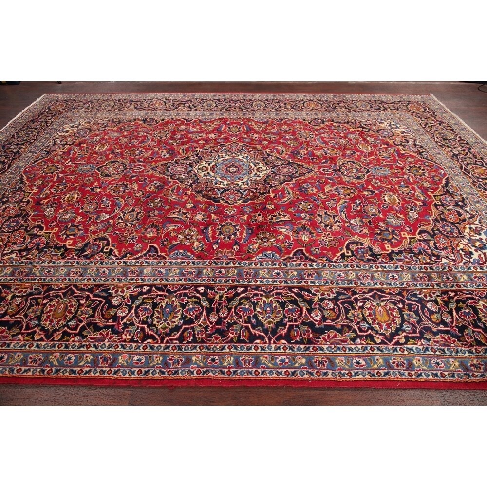 Hand Knotted Kashan Traditional Oriental Medallion Persian Area Rug - 11'4" X 8'8"