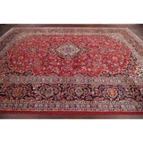 Hand Knotted Kashan Traditional Oriental Medallion Persian Area Rug - 11'4" X 8'8"