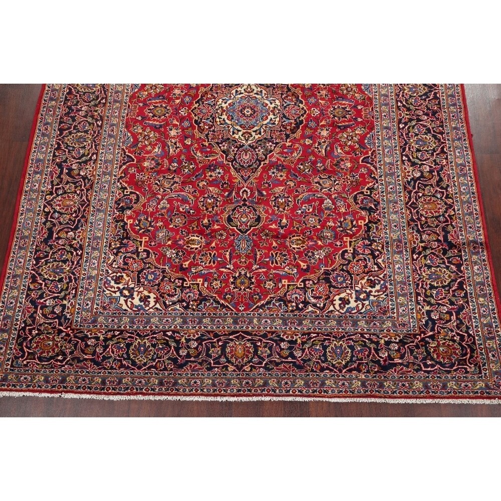Hand Knotted Kashan Traditional Oriental Medallion Persian Area Rug - 11'4" X 8'8"
