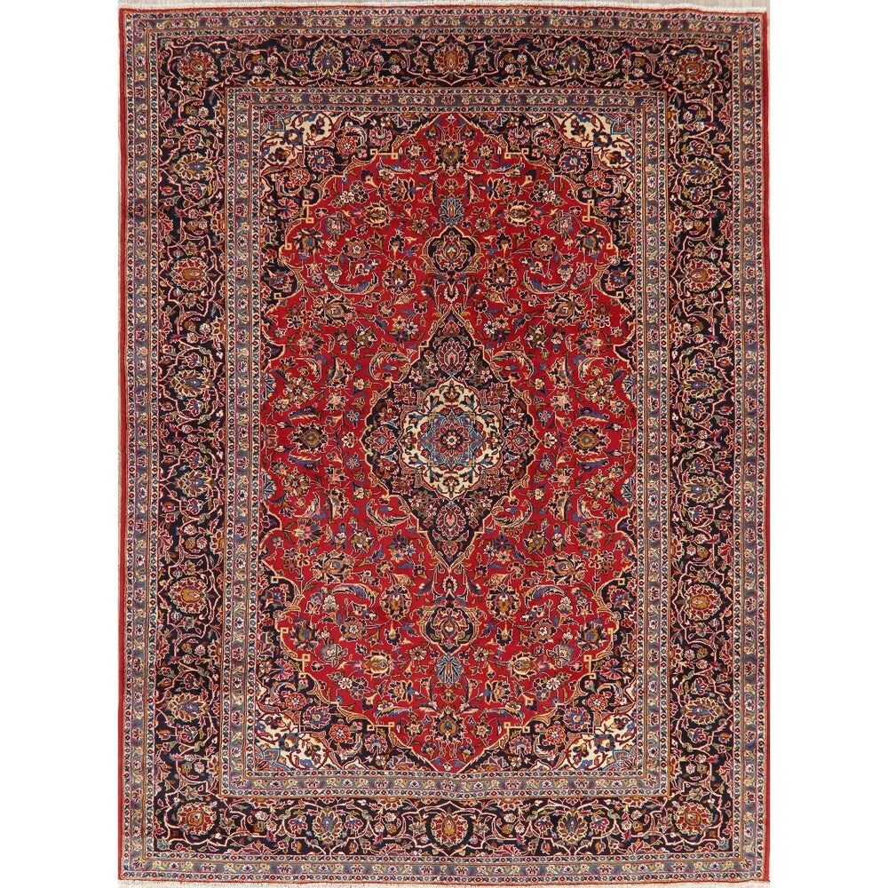 Hand Knotted Kashan Traditional Oriental Medallion Persian Area Rug - 11'4" X 8'8"