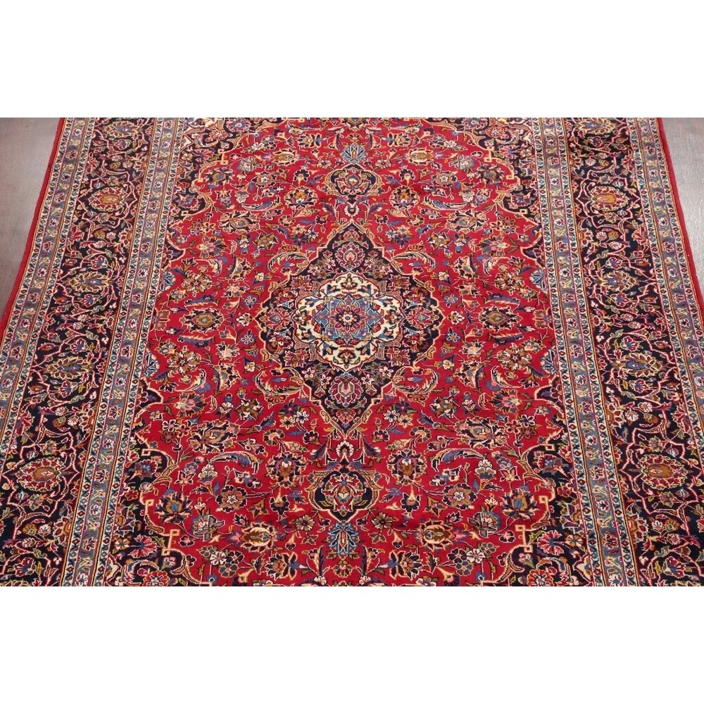 Hand Knotted Kashan Traditional Oriental Medallion Persian Area Rug - 11'4" X 8'8"