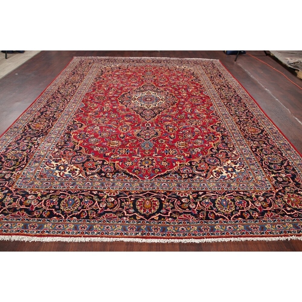 Hand Knotted Kashan Traditional Oriental Medallion Persian Area Rug - 11'4" X 8'8"