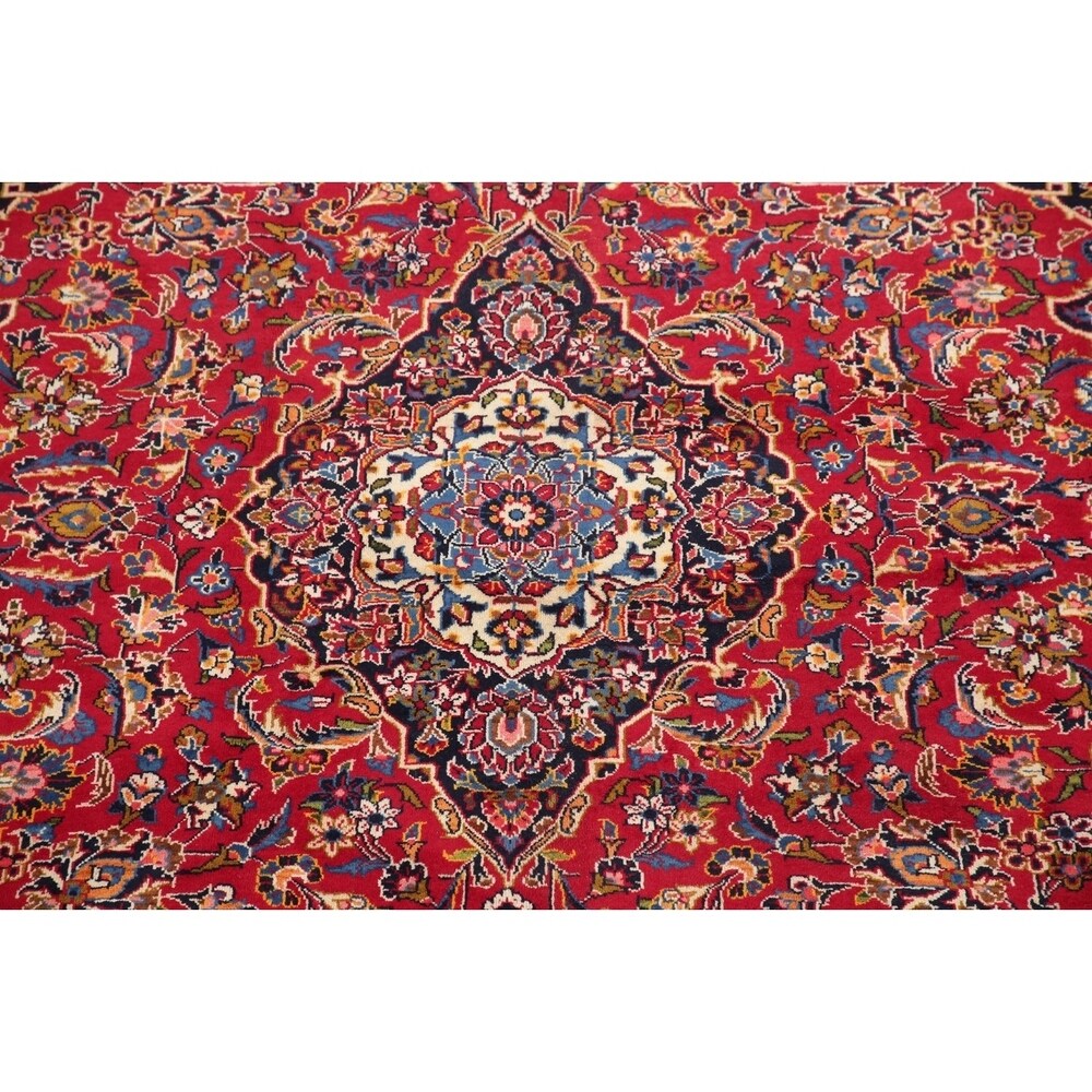 Hand Knotted Kashan Traditional Oriental Medallion Persian Area Rug - 11'4" X 8'8"