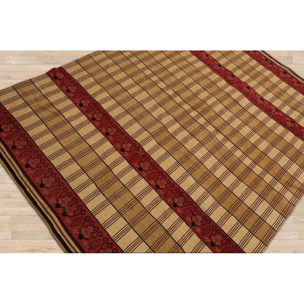 Hand Knotted Light Gold Flatweave Kilim Wool Traditional Area Rug - 5' 7'' x 7' 10''