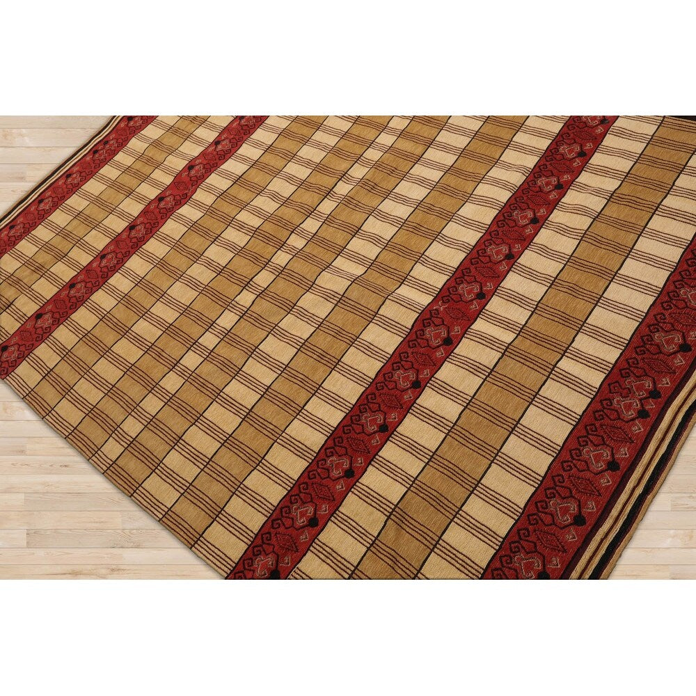 Hand Knotted Light Gold Flatweave Kilim Wool Traditional Area Rug - 5' 7'' x 7' 10''