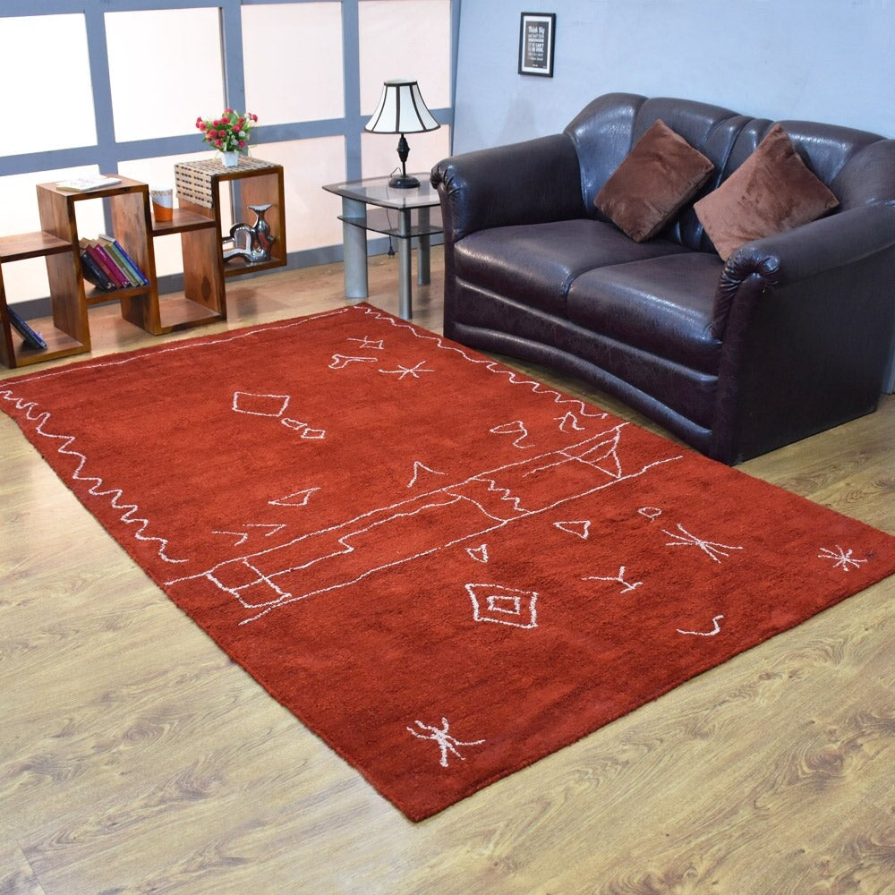 Hand Knotted Loom Silk Mix Area Rug Contemporary Light Red White LSM626 - 6'x9'