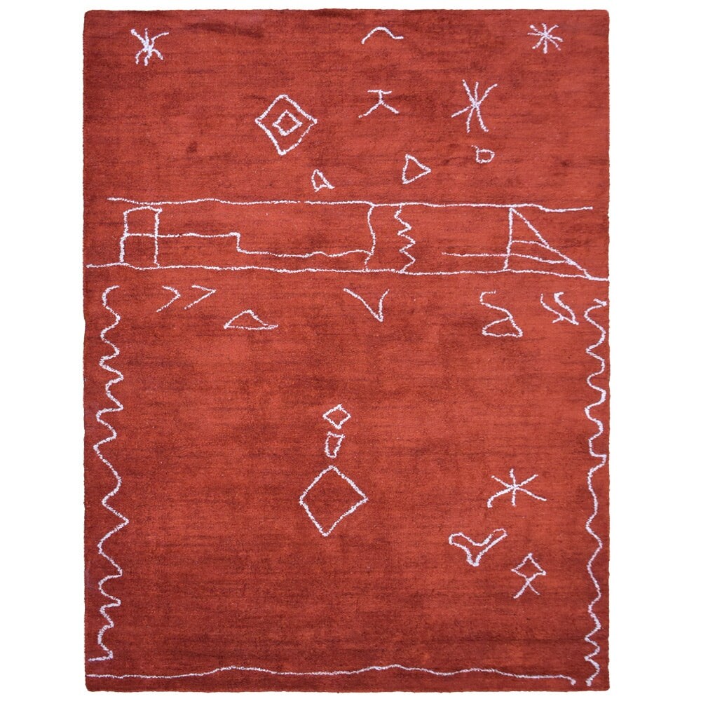 Hand Knotted Loom Silk Mix Area Rug Contemporary Light Red White LSM626 - 6'x9'