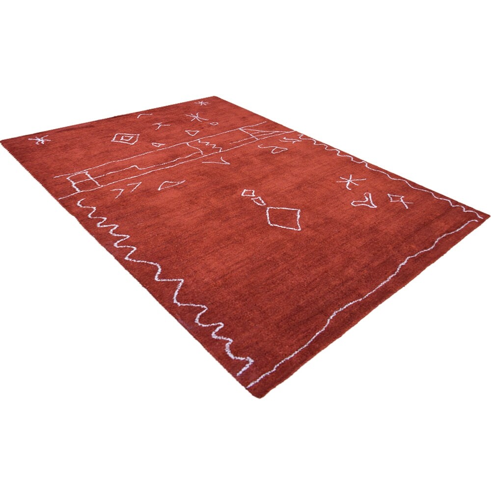 Hand Knotted Loom Silk Mix Area Rug Contemporary Light Red White LSM626 - 6'x9'