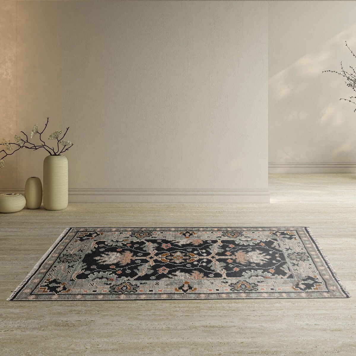 Hand Knotted Midnight Blue Turkish Oushak Wool Traditional Area Rug - 3' x 5'