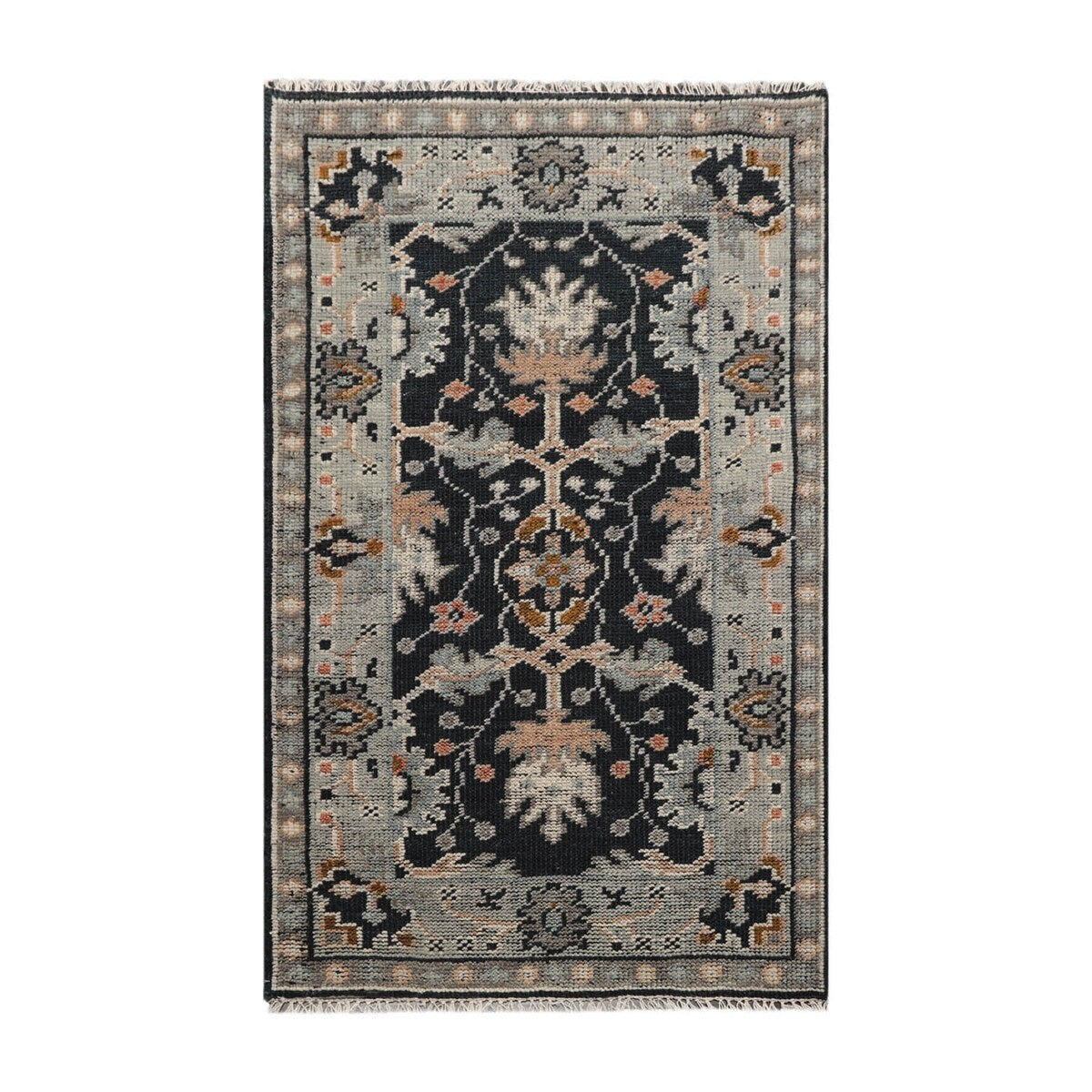 Hand Knotted Midnight Blue Turkish Oushak Wool Traditional Area Rug - 3' x 5'