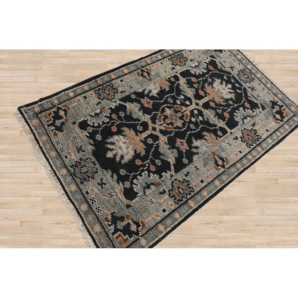 Hand Knotted Midnight Blue Turkish Oushak Wool Traditional Area Rug - 3' x 5'