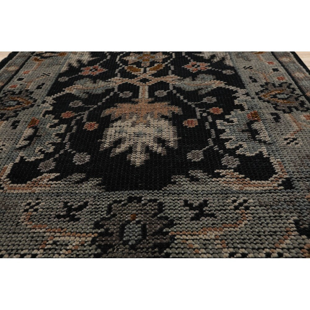 Hand Knotted Midnight Blue Turkish Oushak Wool Traditional Area Rug - 3' x 5'