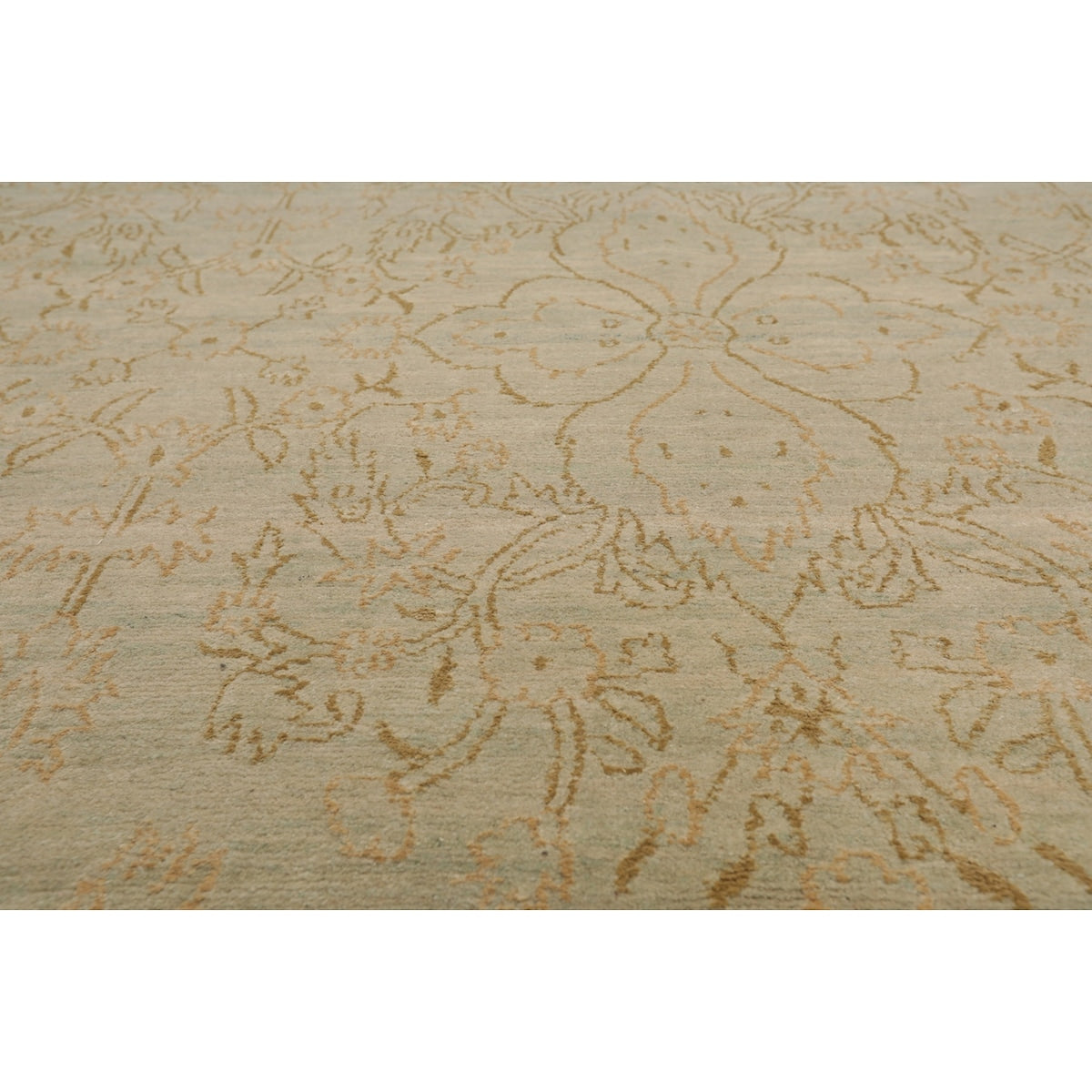 Hand Knotted Mint,Gray Tibetan Wool and Silk Traditional Oriental Area Rug (8x10) - 8' x 10'