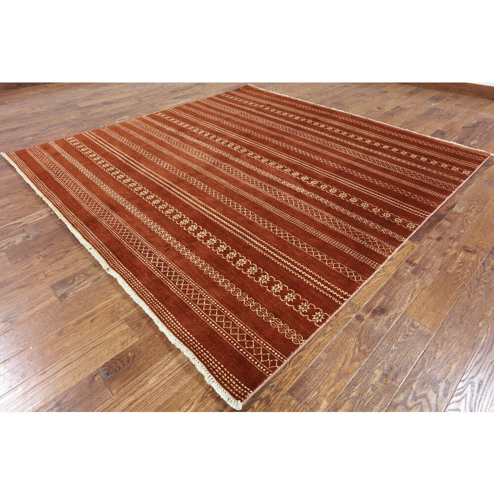 Hand-Knotted Oriental Gabbeh Brown Wool Rug (8' 2 X 8' 3)