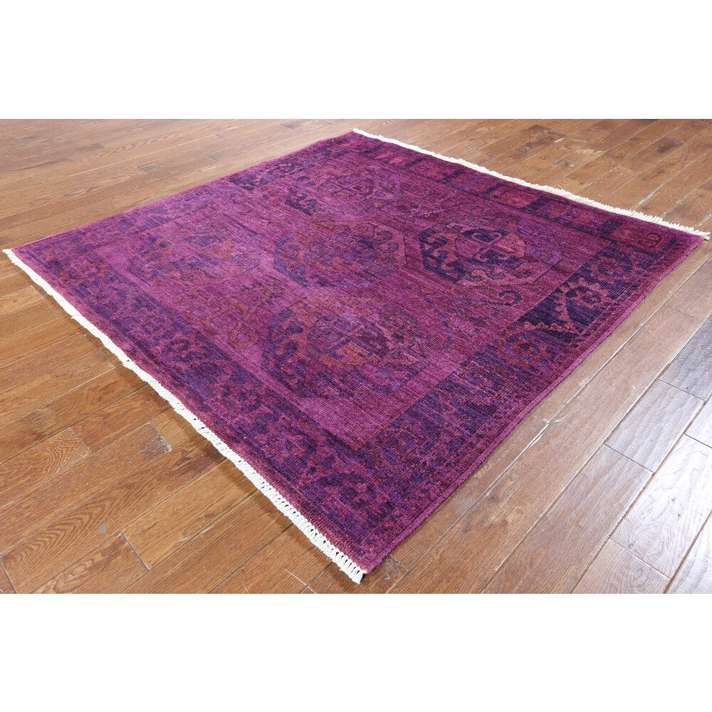 Kaitag Purple Oriental Hand-knotted Wool Rug (6'4 x 6'5)