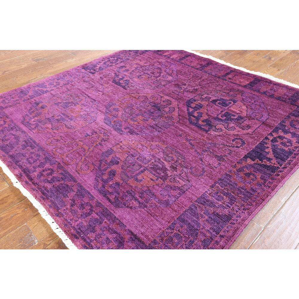 Kaitag Purple Oriental Hand-knotted Wool Rug (6'4 x 6'5)