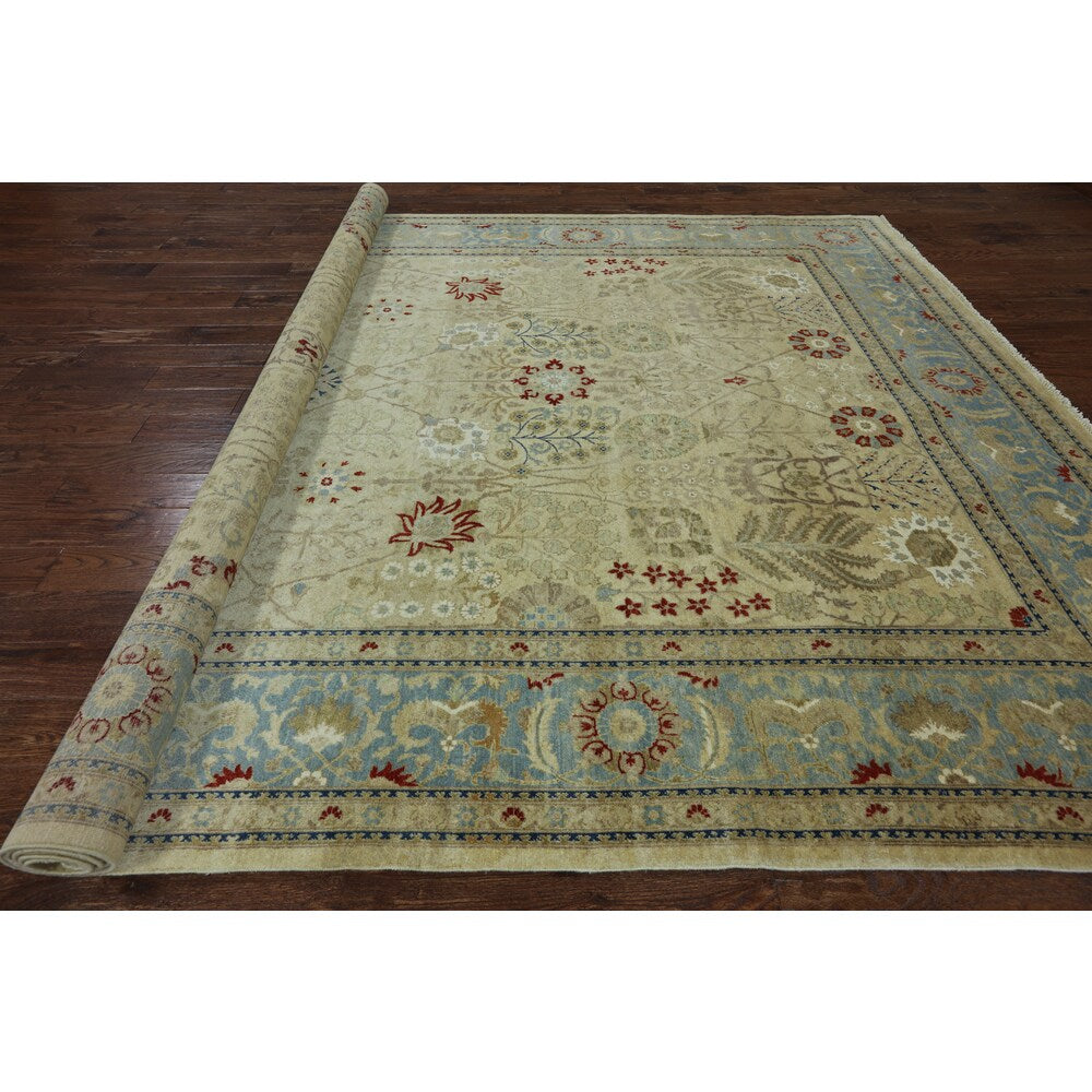Hand-Knotted Oriental Peshawar Ivory Wool Rug (9' X 12')