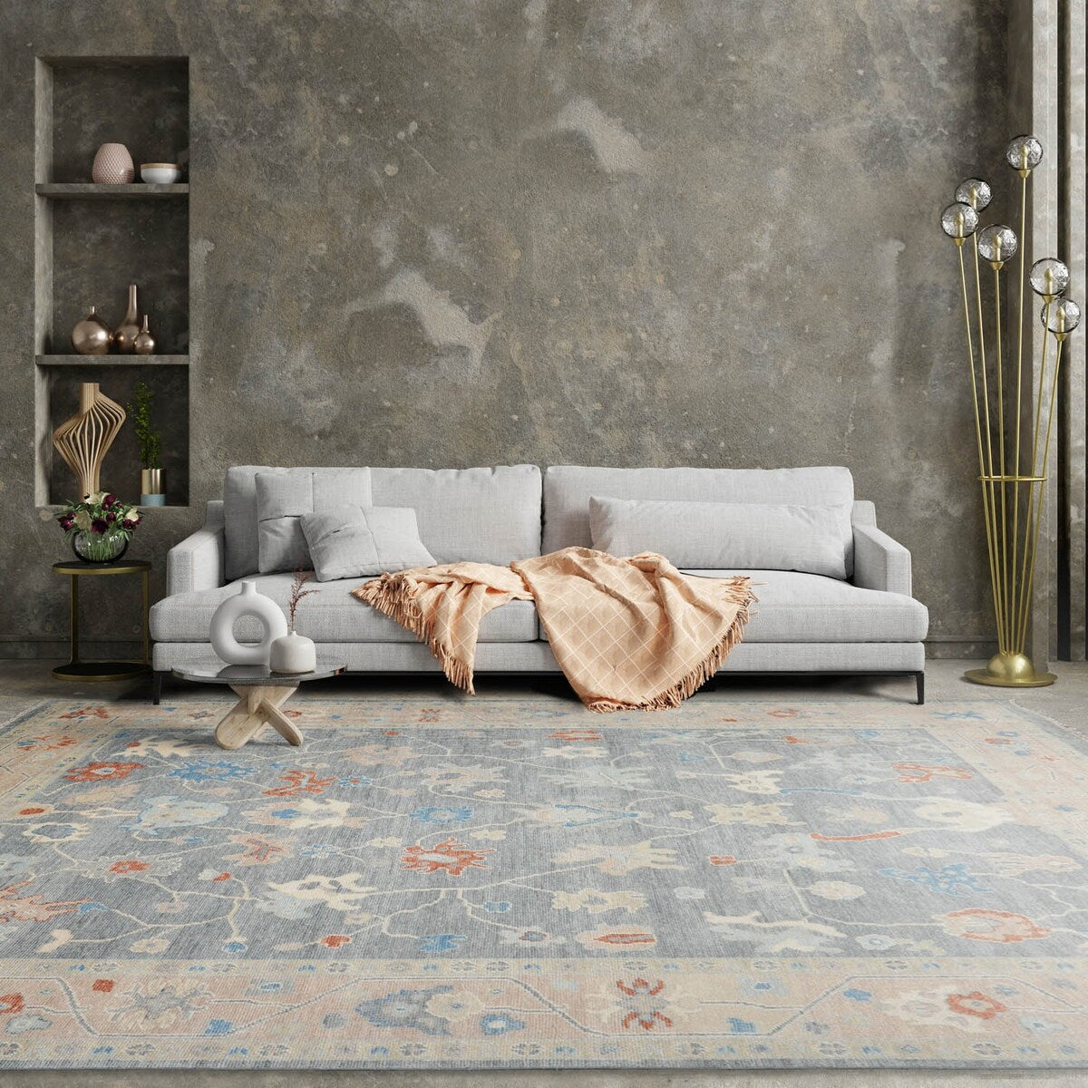 Hand Knotted Oushak Slate All-Over Wool Traditional Oriental Area Rug