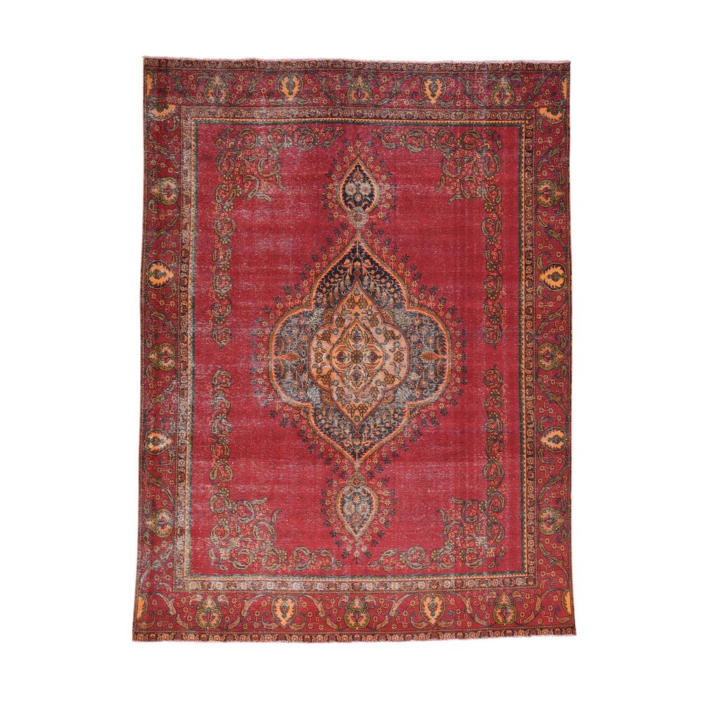 Hand-knotted Overdyed Persian Tabriz Wool Oriental Rug (9'3 x 12'4)