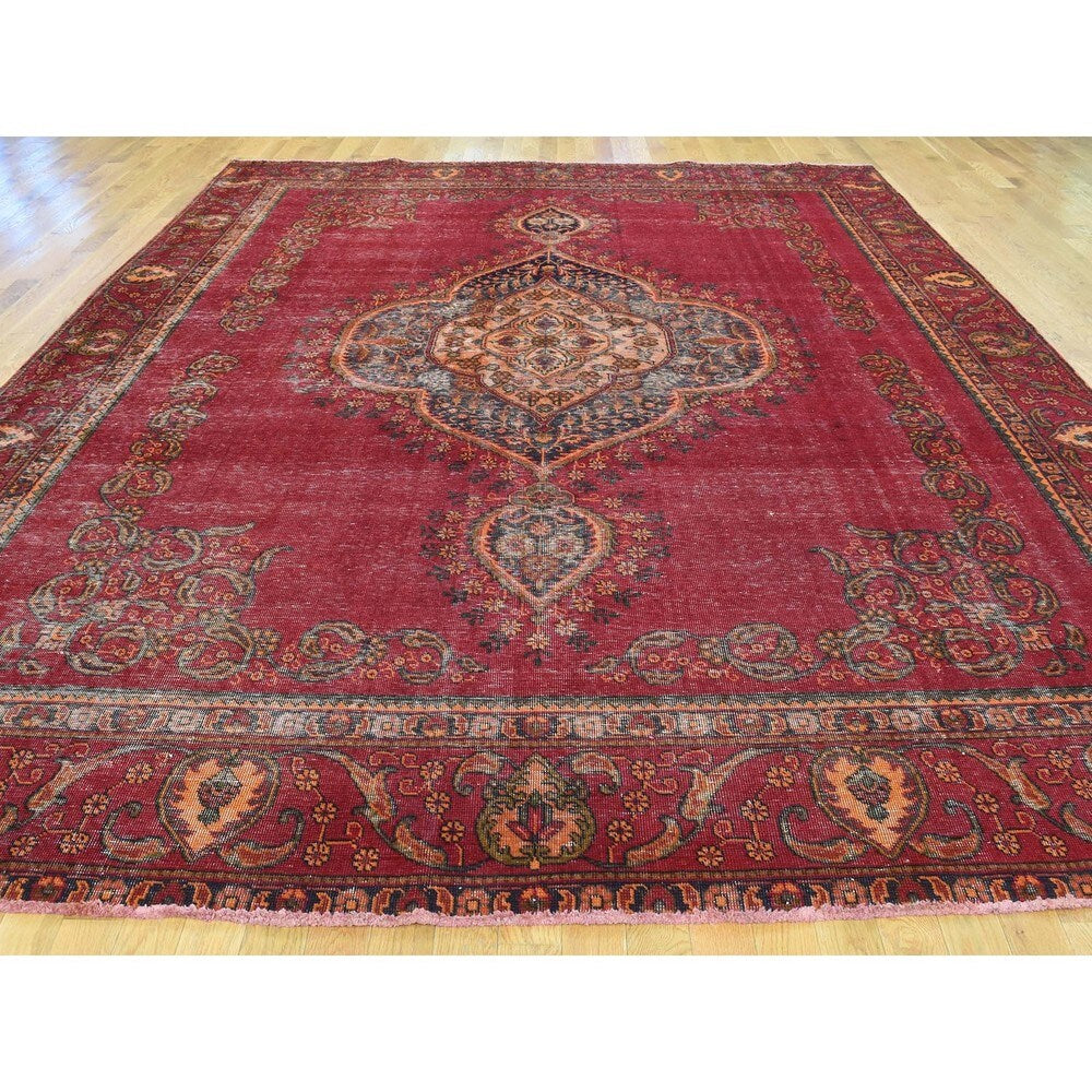 Hand-knotted Overdyed Persian Tabriz Wool Oriental Rug (9'3 x 12'4)