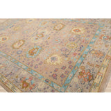 Hand Knotted Peach,Aqua Oushak Wool Transitional Oriental Area Rug - 9' x 11' 11''