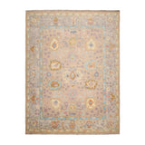 Hand Knotted Peach,Aqua Oushak Wool Transitional Oriental Area Rug - 9' x 11' 11''