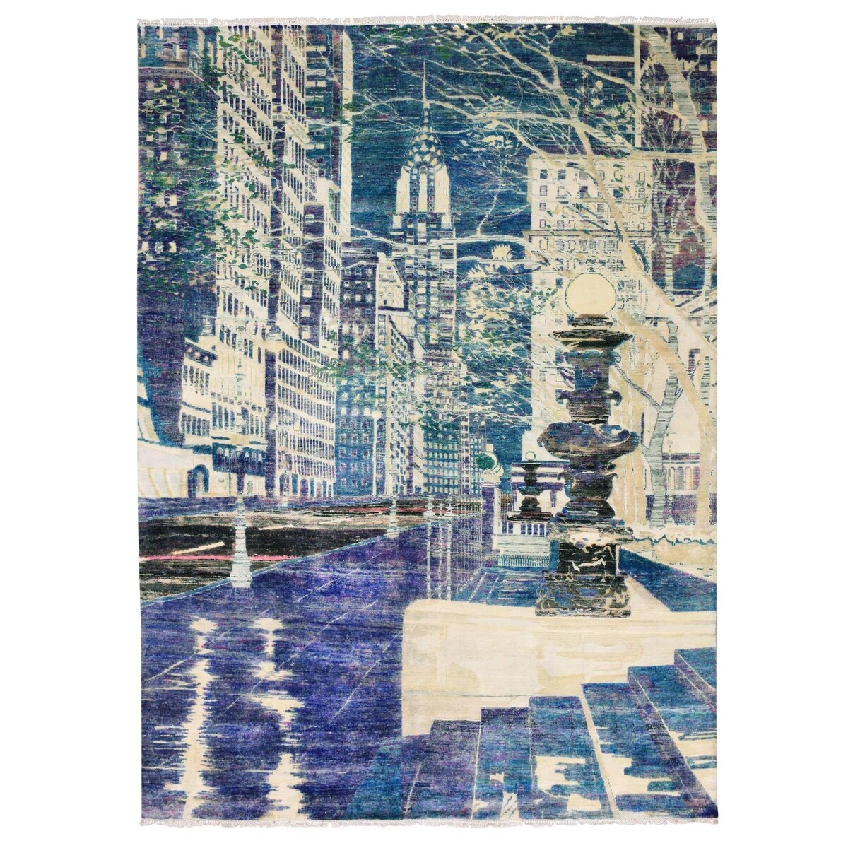 Hand Knotted Purple Modern and Contemporary with Wool & Silk Oriental Rug (8'8" x 12'1") - 8'8" x 12'1"