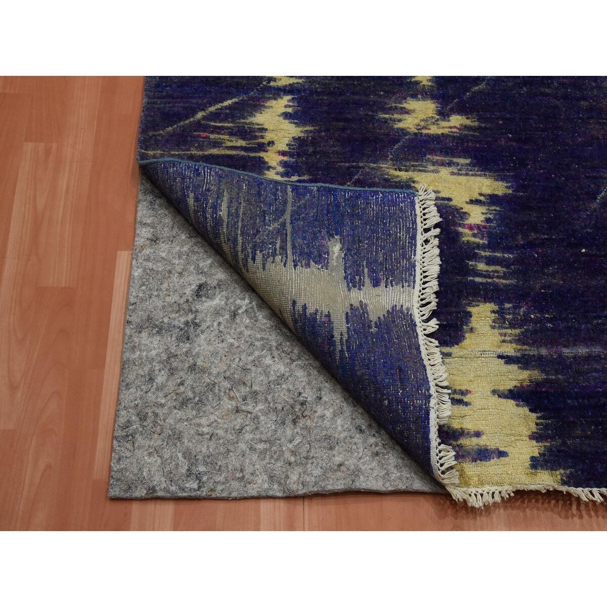 Hand Knotted Purple Modern and Contemporary with Wool & Silk Oriental Rug (8'8" x 12'1") - 8'8" x 12'1"