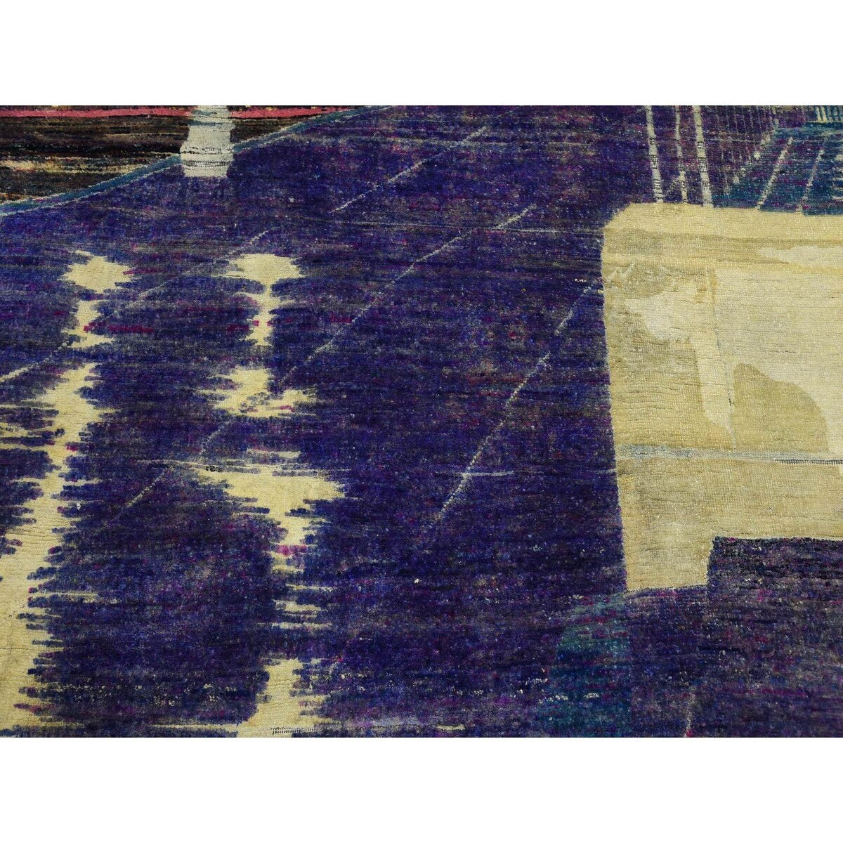 Hand Knotted Purple Modern and Contemporary with Wool & Silk Oriental Rug (8'8" x 12'1") - 8'8" x 12'1"