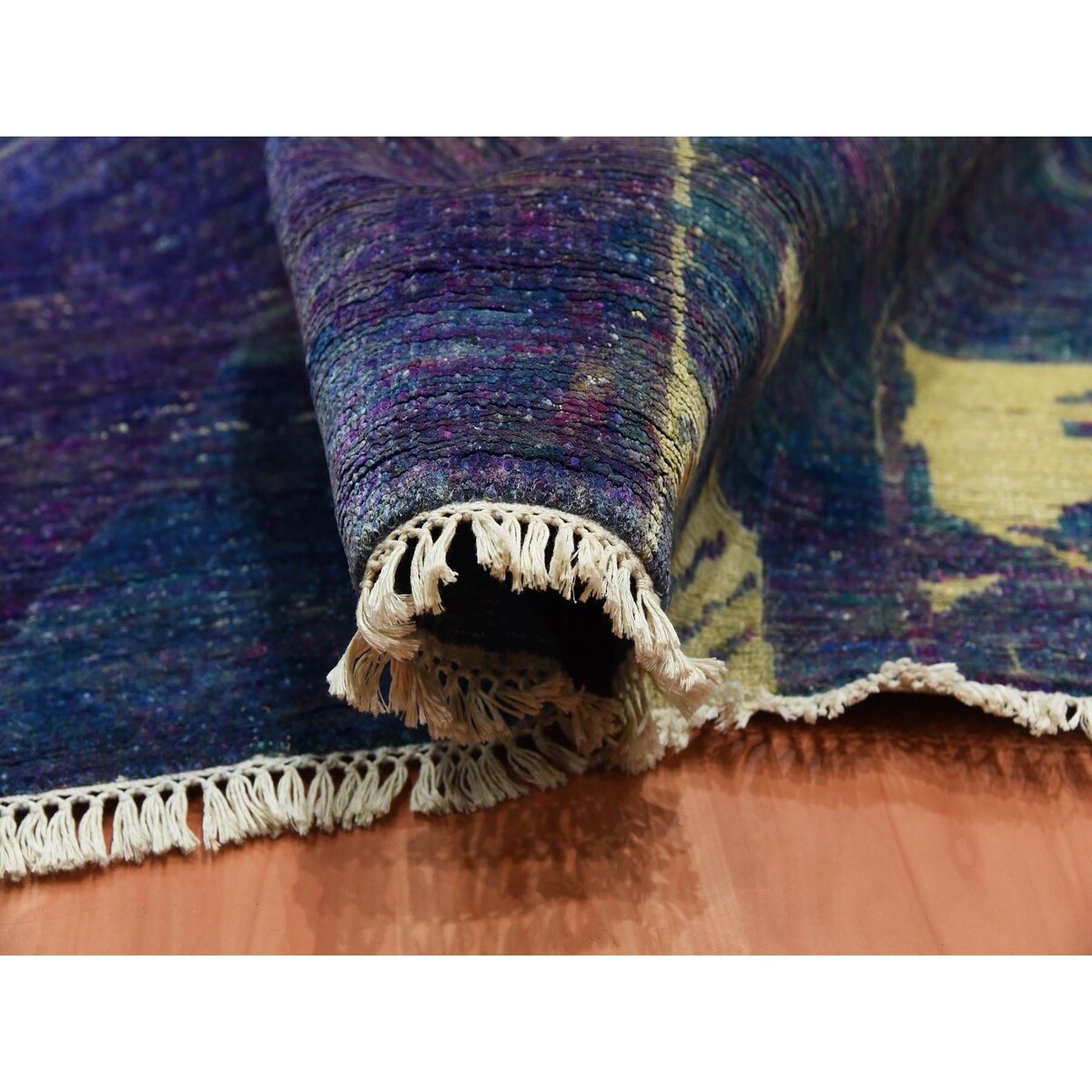 Hand Knotted Purple Modern and Contemporary with Wool & Silk Oriental Rug (8'8" x 12'1") - 8'8" x 12'1"